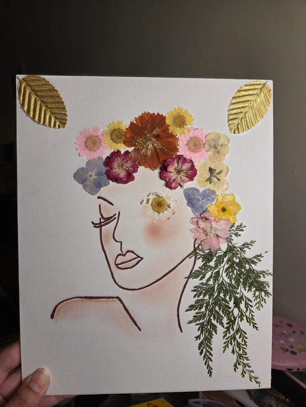🌼 Floral Pressed Flower Line Art Canvas 🌼